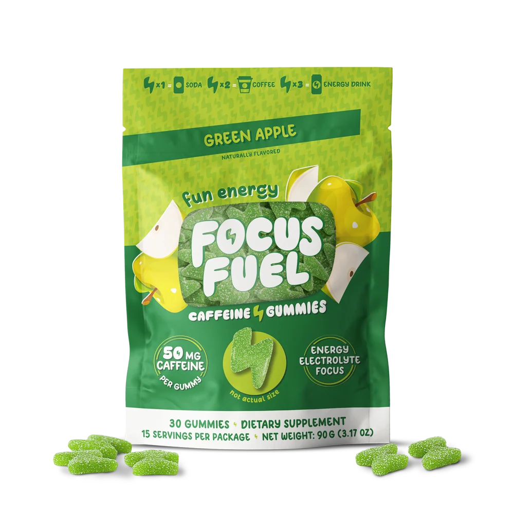 FocusFuel Green Apple 30CT pouch with loose gummies