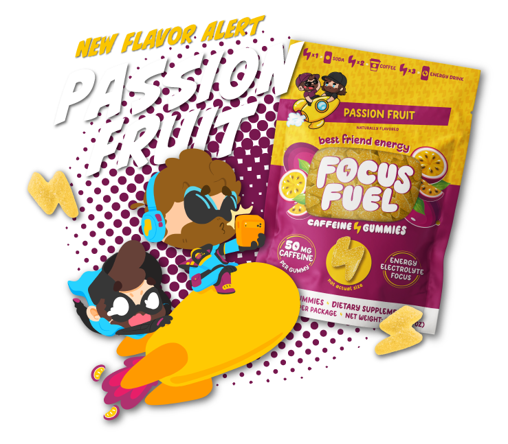 Passion Fruit FocusFuel pouch with Captain Passion and Captain Fruit