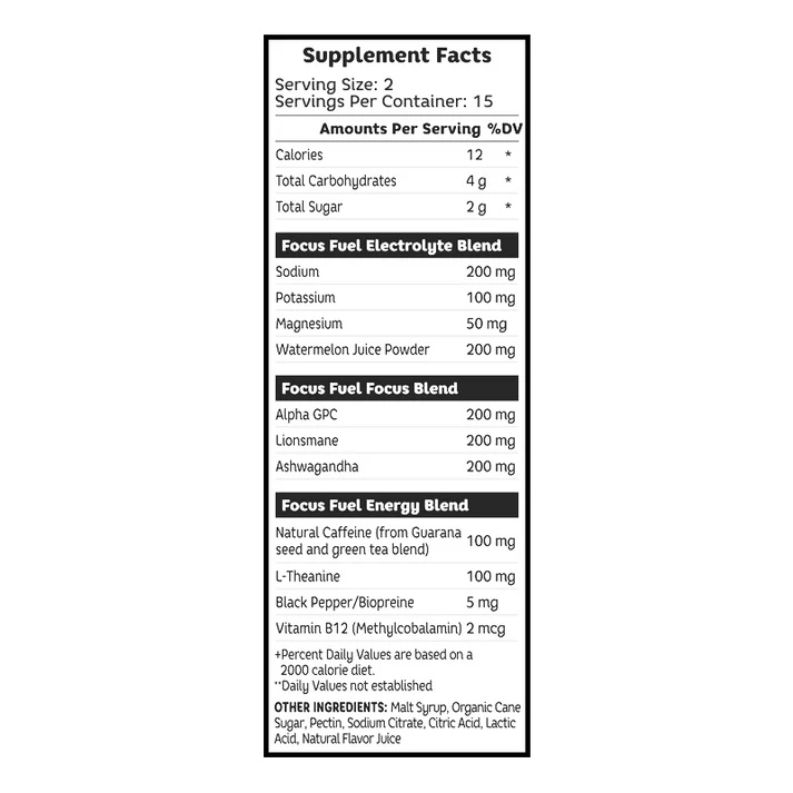 FocusFuel supplement facts