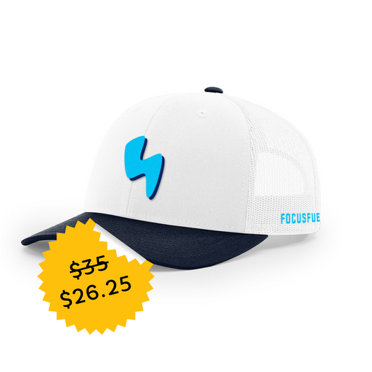 Crash Free Club Trucker Hat – White & Navy
