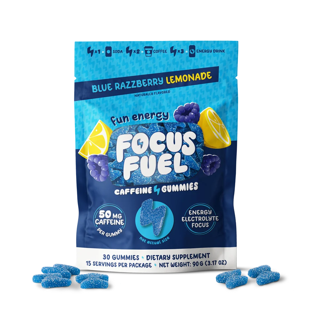 FocusFuel Blue Razzberry Lemonade 30CT pouch with loose gummies